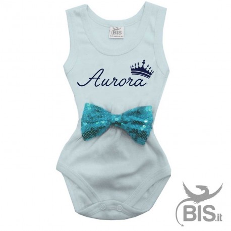 Body neonata personalizzabile con nome e applicazione fiocco PAILLETTE