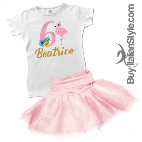 Maglia bimba compleanno a tema FENICOTTERI