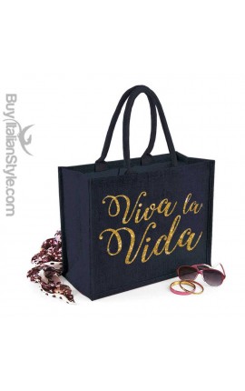 Borsa da Mare in juta colorata "viva la vida" glitter