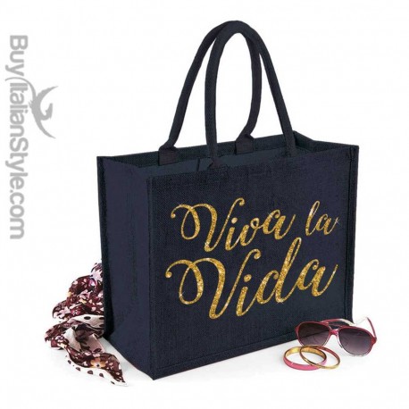 Borsa da Mare in juta colorata "viva la vida" glitter