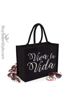 Borsa da Mare in juta colorata "viva la vida" glitter