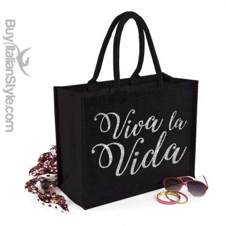 Borsa da Mare in juta colorata "viva la vida" glitter