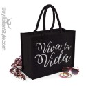 Borsa da Mare in juta colorata "viva la vida" glitter