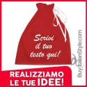 Sacco porta regali in raso rosso, personalizzabile con dedica