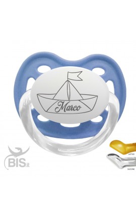 Soother with name and printed boat