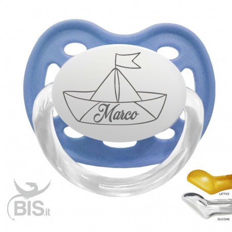 Soother with name and printed boat