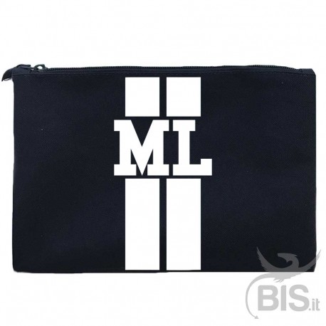 Pochette in tela con strisce verticali ed iniziali