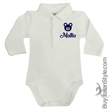 Body polo manica lunga orsetto personalizzabile con nome