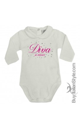 Body colletto neonata manica lunga "Diva si nasce"