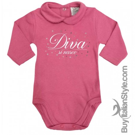 Body colletto neonata manica lunga "Diva si nasce"