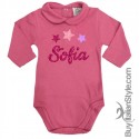 Body colletto neonata manica lunga Stelline e nome GLITTER