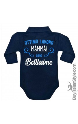 Body neonato polo manica lunga "Ottimo lavoro mamma! Sono BELLISSIMO"