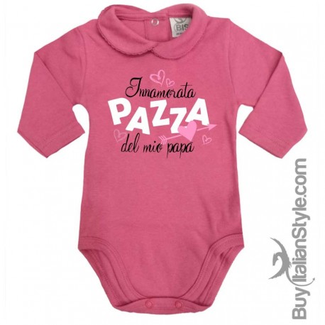 Body colletto neonata manica lunga "innamorata pazza del mio pazza del mio papà"