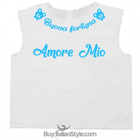 Camicina porta fortuna con orsetti "Buona fortuna amore mio"