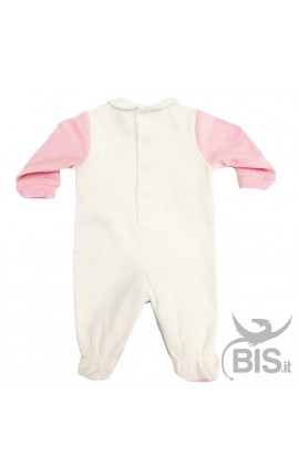Tutina in ciniglia neonata bianca e rosa personalizzabile con orsetto