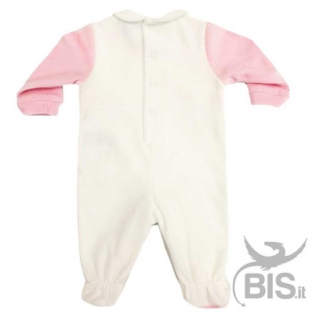 Tutina in ciniglia neonata bianca e rosa personalizzabile con orsetto