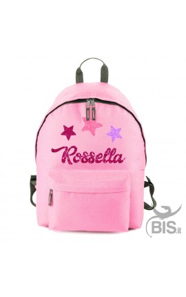 Zaino MINI BASIC grafica glitterata con stelline e nome