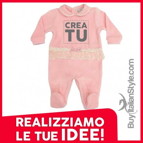 Tutina rosa in ciniglia con fascia in tulle