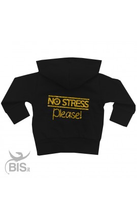 Felpa bimba con zip e cappuccio stampa glietter "NO STRESS PLEASE"