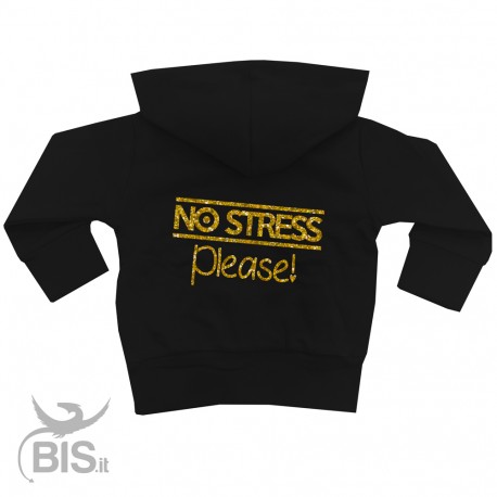 Felpa bimba con zip e cappuccio stampa glietter "NO STRESS PLEASE"