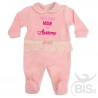 Tutina rosa in ciniglia con fascia in tulle