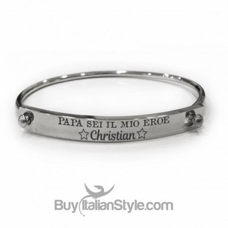 Bracciale a manetta  con chiusura "Papà sei il mio eroe"