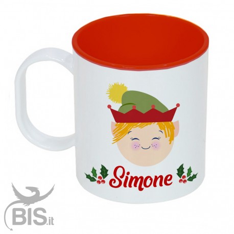 Tazza di plastica natalizia bimbo con nome