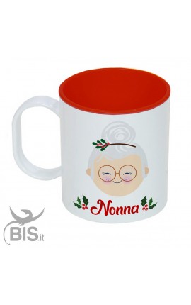 Tazza di plastica natalizia "Nonna natale con nome"