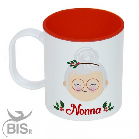 Tazza di plastica natalizia "Nonna natale con nome"