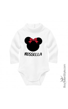 Body lupetto neonata con fiocco glitter "topolina e nome"