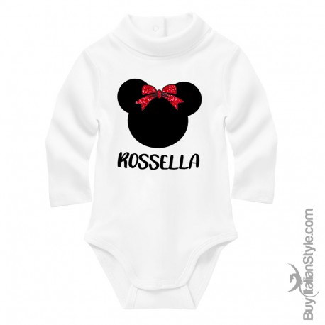 Body lupetto neonata con fiocco glitter "topolina e nome"