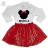 abitino neonata con tulle a cuori "topolino con fiocco in glitter e nome"