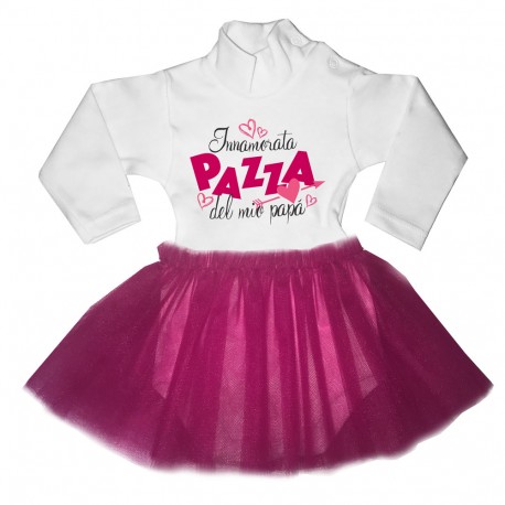 abitino neonata con tulle fuxia "Innamorata pazza del mio papà"