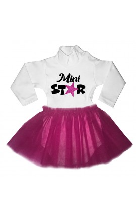 Abitino neonata con tulle fuxia "Mini star"