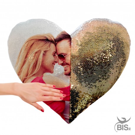 Cuscino cuore personalizzabile con paillettes