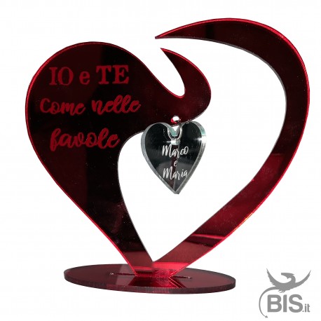 Targhetta a cuore in plexiglass  con pendente personalizzato "Io e te come nelle favole"