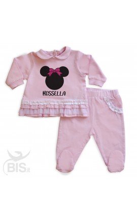 Completo Clinica in jersey "Topolino + nome" con fiocco glitterato