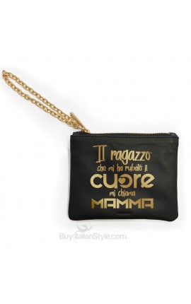 Mini pochette in vera pelle "Il ragazzo che mi ha rubato il cuore mi chiama Mamma"