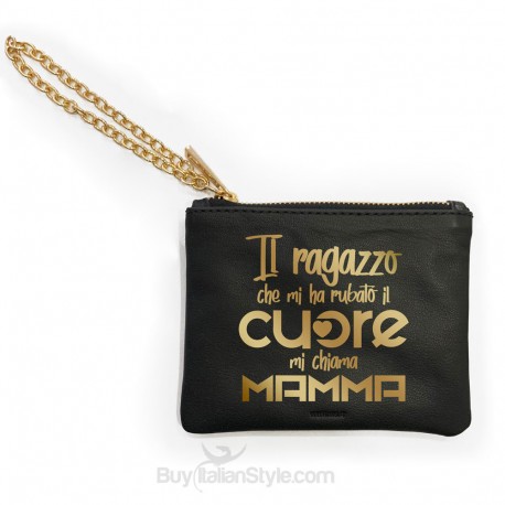 Mini pochette in vera pelle "Il ragazzo che mi ha rubato il cuore mi chiama Mamma"