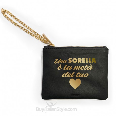 Mini pochette in vera pelle "Una sorella è la metà del tuo cuore"