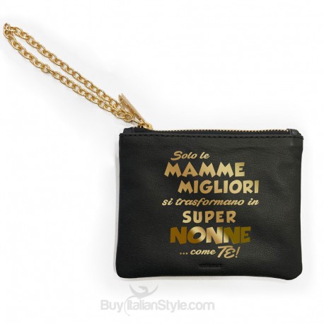 Mini pochette in vera pelle "Solo le mamme migliori si trasformano in SUPER MAMMA....come te"