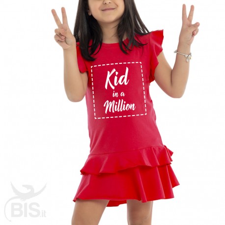 Vestitino bimba con gonna a balze "Kid in a million" Vestitino bimba con gonna a balze "Kid in a million"