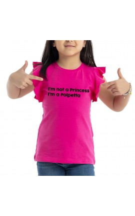 T-shirt bimba con maniche ad alette "I'm not princess I'm a polpetta"