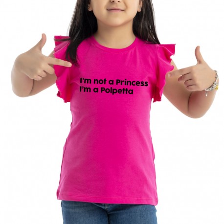 T-shirt bimba con maniche ad alette "I'm not princess I'm a polpetta"