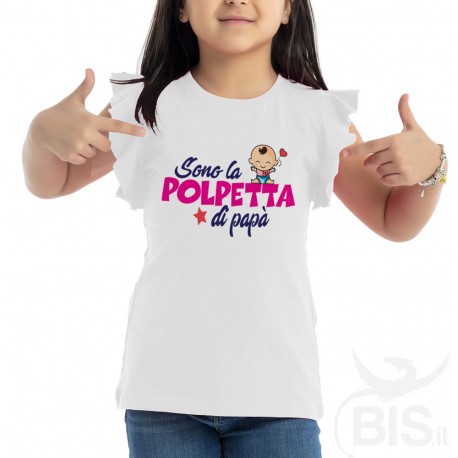 T-shirt bimba con maniche ad alette "Sono la polpetta di papà"