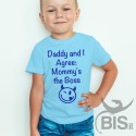 T-shirt bimbo "Papà ed io siamo d'accordo: è mamma il capo!"