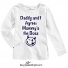 T-shirt bimboa con scritta "papà ed io siamo d'accordo è mamma il capo