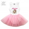 Bodysuit con gonna in tulle con orsetto e nome