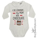 Body colletto neonata manica lunga "Posso confermare, la mamma mangiava cioccolato per me"
