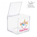 Porta confetti in plexiglass a tema unicorno